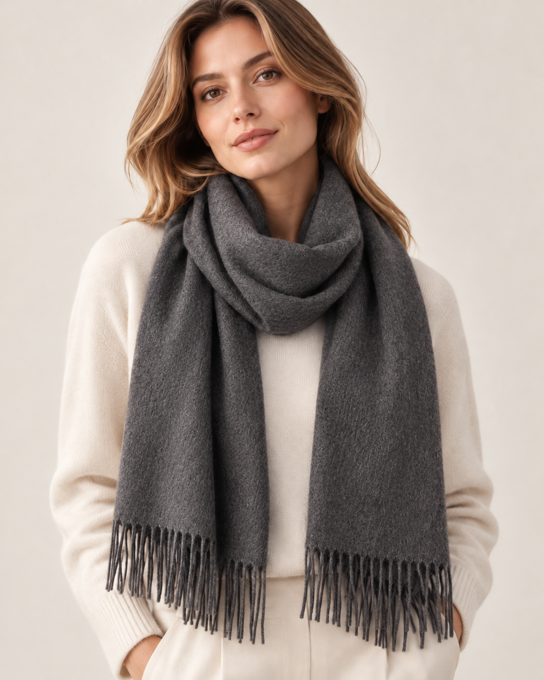 Black 100% cashmere scarf for women Paris (5)